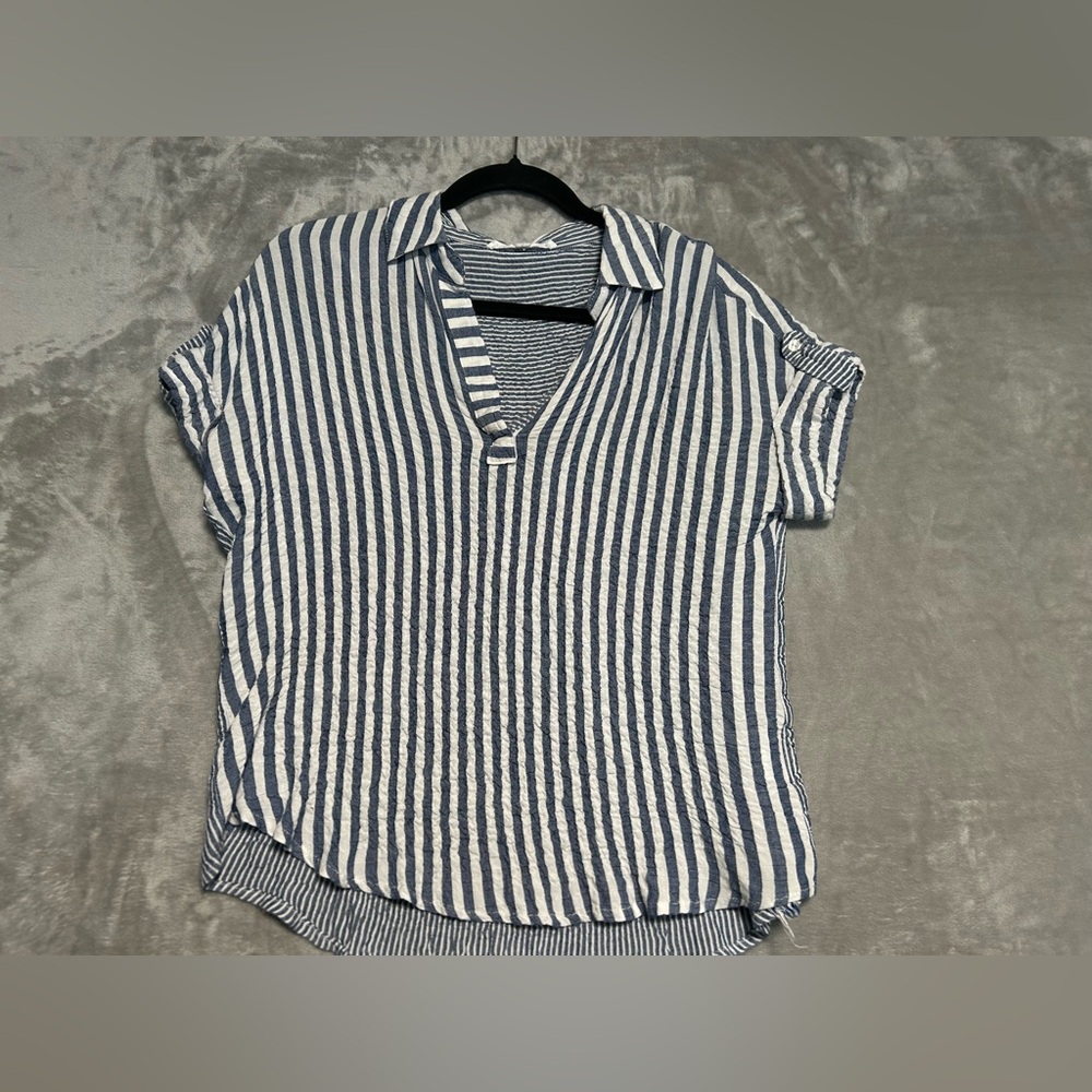 Jane Delancey Short Sleeve Collared Blouse Top Women’s Small Blue Nautical